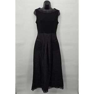 Rozae Nichols Silk Rayon Dress Size 8 Black Sleeveless Midi Goth Victorian